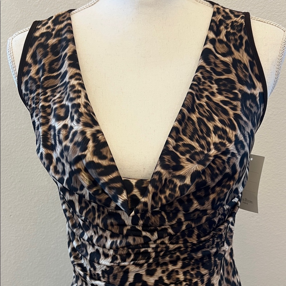 NWT S Sleeveless Leopard Print V-Neck Tank Top - Brown/Black - Picture 2 of 8